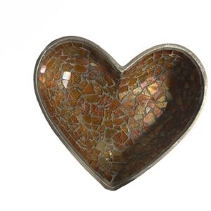 Heart-Shaped Mosaic Bowl - Brown and amber color